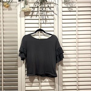 Express gray top with ruffled short sleeves